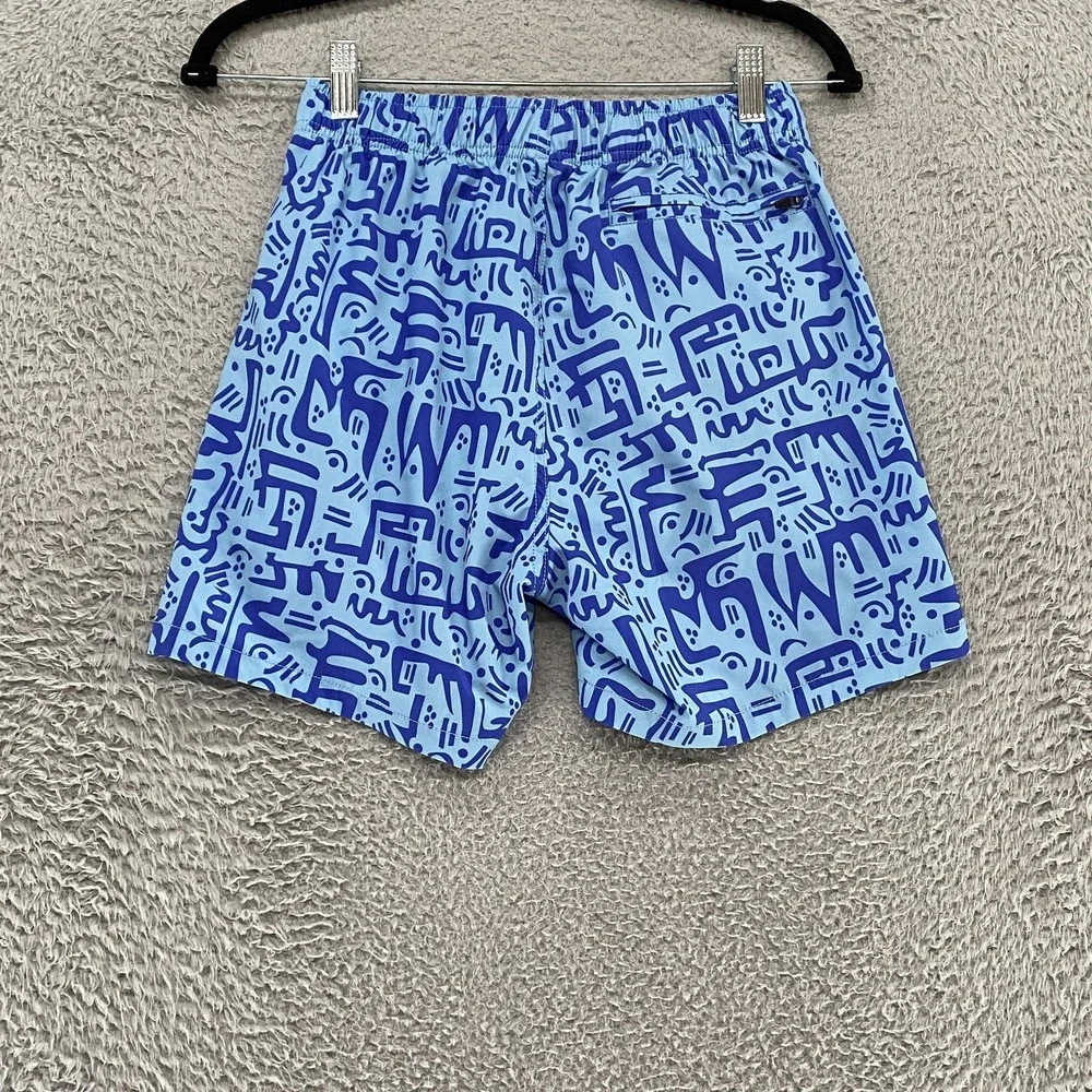 Bearbottom Swim Shorts Mens Small Blue Abstract‎ Print 5.5 Inseam Lined Trunks